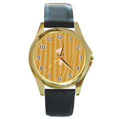 Number 1 Line Vertical Yellow Pink Orange Wave Chevron Round Gold Metal Watch