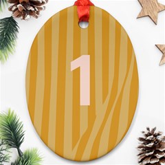 Number 1 Line Vertical Yellow Pink Orange Wave Chevron Oval Ornament (two Sides) by Mariart