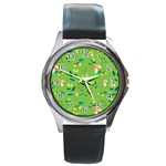 Mushrooms Flower Leaf Tulip Round Metal Watch Front