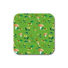 Mushrooms Flower Leaf Tulip Rubber Square Coaster (4 Pack) 