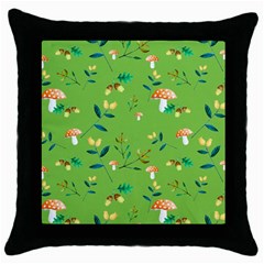 Mushrooms Flower Leaf Tulip Throw Pillow Case (black) by Mariart