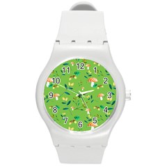 Mushrooms Flower Leaf Tulip Round Plastic Sport Watch (m)