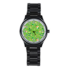 Mushrooms Flower Leaf Tulip Stainless Steel Round Watch by Mariart