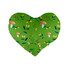 Mushrooms Flower Leaf Tulip Standard 16  Premium Flano Heart Shape Cushions by Mariart