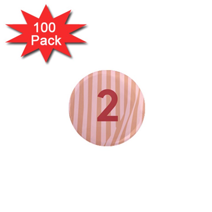 Number 2 Line Vertical Red Pink Wave Chevron 1  Mini Magnets (100 pack) 