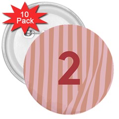 Number 2 Line Vertical Red Pink Wave Chevron 3  Buttons (10 Pack) 