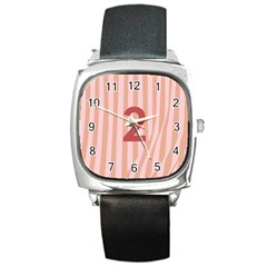 Number 2 Line Vertical Red Pink Wave Chevron Square Metal Watch by Mariart