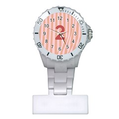 Number 2 Line Vertical Red Pink Wave Chevron Plastic Nurses Watch by Mariart