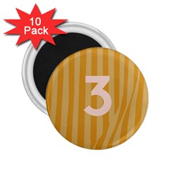 Number 3 Line Vertical Yellow Pink Orange Wave Chevron 2 25  Magnets (10 Pack) 