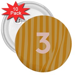 Number 3 Line Vertical Yellow Pink Orange Wave Chevron 3  Buttons (10 Pack) 