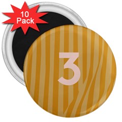 Number 3 Line Vertical Yellow Pink Orange Wave Chevron 3  Magnets (10 Pack) 