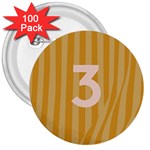 Number 3 Line Vertical Yellow Pink Orange Wave Chevron 3  Buttons (100 pack)  Front