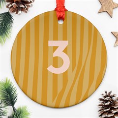 Number 3 Line Vertical Yellow Pink Orange Wave Chevron Round Ornament (two Sides) by Mariart