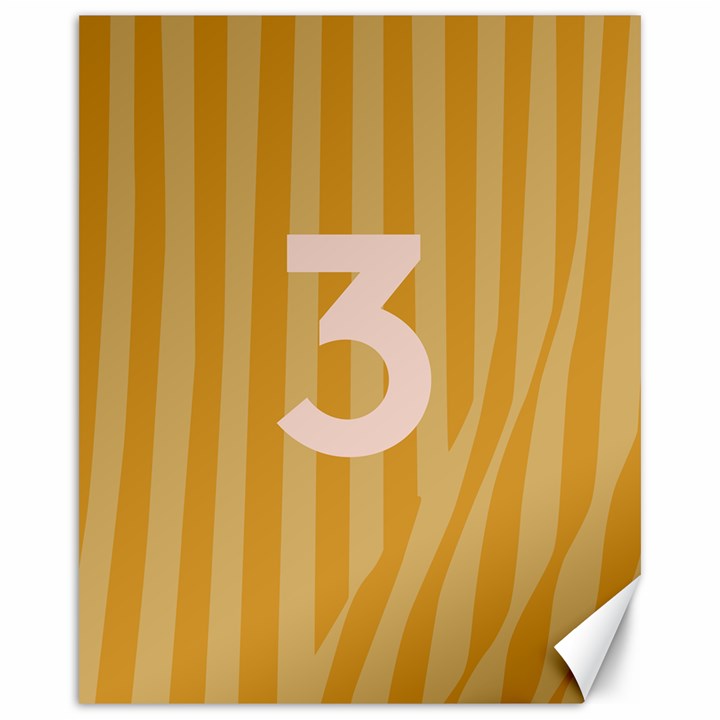 Number 3 Line Vertical Yellow Pink Orange Wave Chevron Canvas 16  x 20  