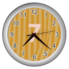 Number 7 Line Vertical Yellow Pink Orange Wave Chevron Wall Clocks (silver) 