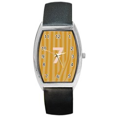 Number 7 Line Vertical Yellow Pink Orange Wave Chevron Barrel Style Metal Watch