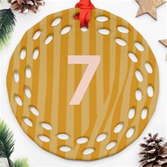 Number 7 Line Vertical Yellow Pink Orange Wave Chevron Round Filigree Ornament (two Sides) by Mariart