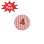 Number 4 Line Vertical Red Pink Wave Chevron 1  Mini Buttons (10 pack)  Front