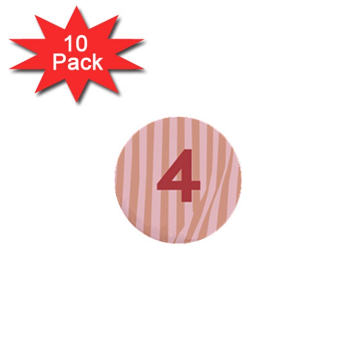 Number 4 Line Vertical Red Pink Wave Chevron 1  Mini Buttons (10 pack) 