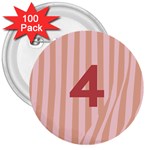 Number 4 Line Vertical Red Pink Wave Chevron 3  Buttons (100 pack)  Front