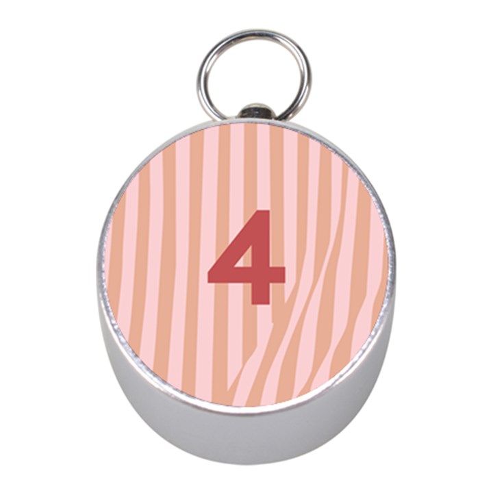 Number 4 Line Vertical Red Pink Wave Chevron Mini Silver Compasses