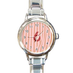 Number 6 Line Vertical Red Pink Wave Chevron Round Italian Charm Watch