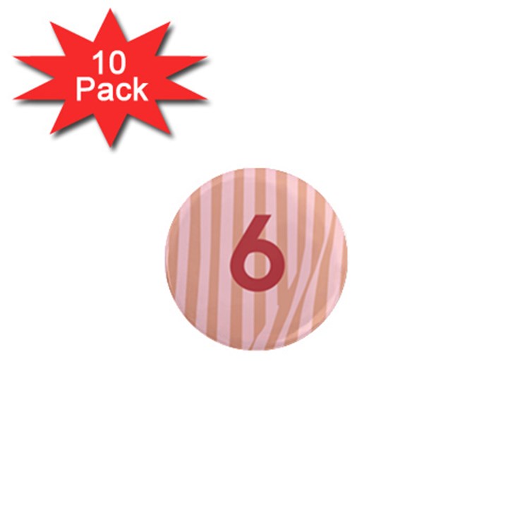 Number 6 Line Vertical Red Pink Wave Chevron 1  Mini Magnet (10 pack) 