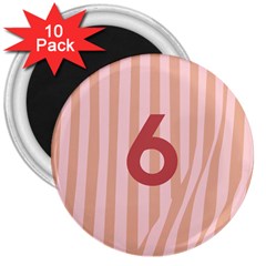 Number 6 Line Vertical Red Pink Wave Chevron 3  Magnets (10 Pack) 