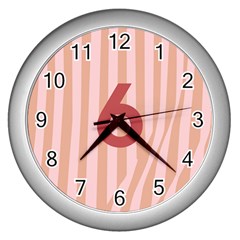 Number 6 Line Vertical Red Pink Wave Chevron Wall Clocks (silver)  by Mariart