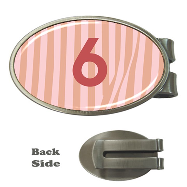 Number 6 Line Vertical Red Pink Wave Chevron Money Clips (Oval) 