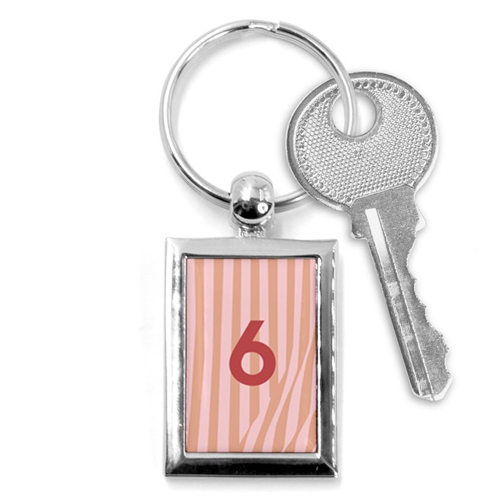 Number 6 Line Vertical Red Pink Wave Chevron Key Chains (Rectangle) 