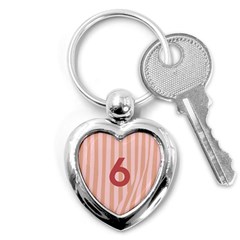 Number 6 Line Vertical Red Pink Wave Chevron Key Chains (heart) 