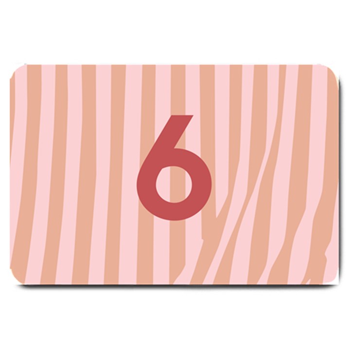 Number 6 Line Vertical Red Pink Wave Chevron Large Doormat 