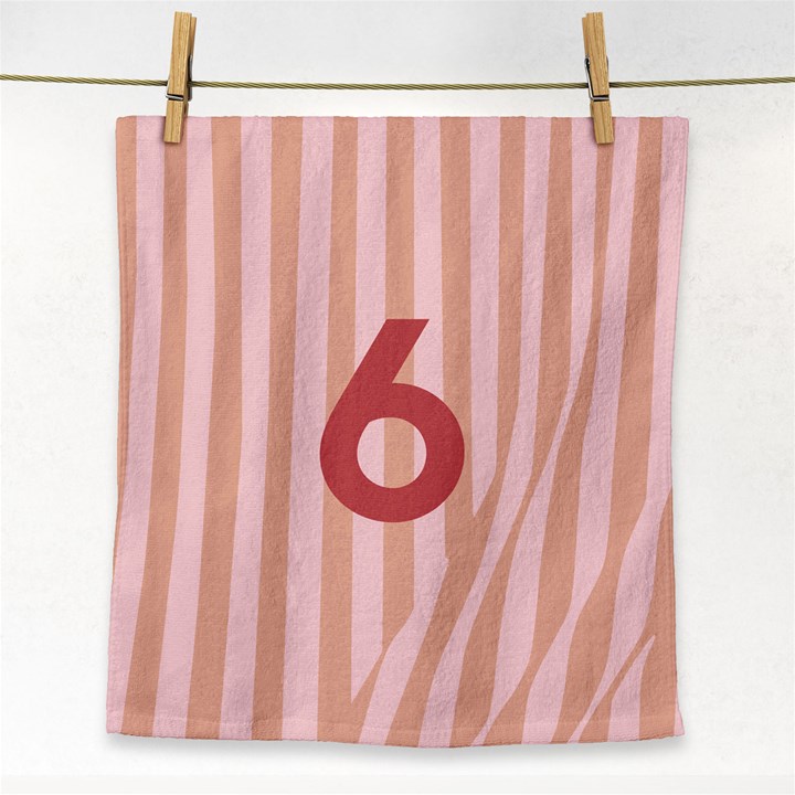 Number 6 Line Vertical Red Pink Wave Chevron Face Towel