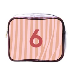 Number 6 Line Vertical Red Pink Wave Chevron Mini Toiletries Bags