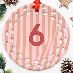 Number 6 Line Vertical Red Pink Wave Chevron Ornament (round Filigree) by Mariart