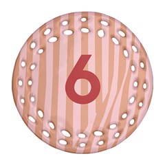 Number 6 Line Vertical Red Pink Wave Chevron Round Filigree Ornament (two Sides) by Mariart