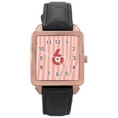 Number 6 Line Vertical Red Pink Wave Chevron Rose Gold Leather Watch  by Mariart