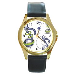 Notes Musical Elements Round Gold Metal Watch