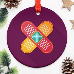 Plaster Scratch Sore Polka Line Purple Yellow Ornament (round) by Mariart