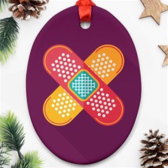 Plaster Scratch Sore Polka Line Purple Yellow Ornament (oval) by Mariart