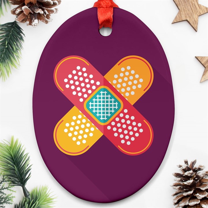 Plaster Scratch Sore Polka Line Purple Yellow Ornament (Oval)