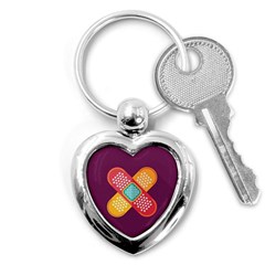 Plaster Scratch Sore Polka Line Purple Yellow Key Chains (heart) 