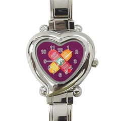 Plaster Scratch Sore Polka Line Purple Yellow Heart Italian Charm Watch by Mariart