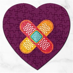 Plaster Scratch Sore Polka Line Purple Yellow Jigsaw Puzzle (heart) by Mariart