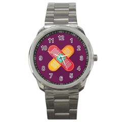 Plaster Scratch Sore Polka Line Purple Yellow Sport Metal Watch by Mariart