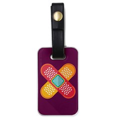 Plaster Scratch Sore Polka Line Purple Yellow Luggage Tags (one Side)  by Mariart