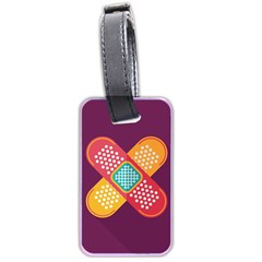 Plaster Scratch Sore Polka Line Purple Yellow Luggage Tags (two Sides) by Mariart