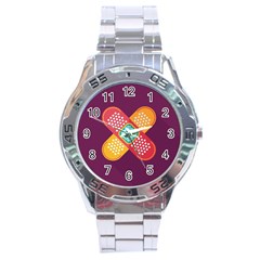 Plaster Scratch Sore Polka Line Purple Yellow Stainless Steel Analogue Watch by Mariart