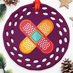 Plaster Scratch Sore Polka Line Purple Yellow Ornament (round Filigree)